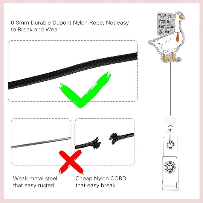 2 Pcs Serious Funny &Goose Badge Reel- Retractable ID Holder with Alligator Clip& Nylon Cord | AcrylicClip for Nurse Nurses Office Worker Teacher Student
