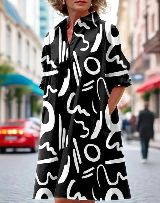 Womens 2025 Long Sleeve Button Down Shirt Summer Dress Casual V Neck Loose Fit Midi Shirt Dresses with Pockets