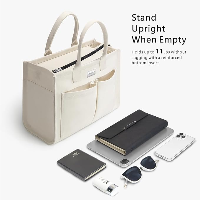 TOPDesign Heavy-Duty Canvas Tote Bag for Women, Adjustable Crossbody/Shoulder Handbag with 9 Pockets, Everything Tote