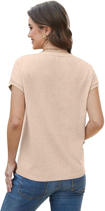 WIHOLL Short Sleeve Sweater for Women Summer Tops Crew Neck Fashion Clothing Tshirts Shirts Travel Outfits Dressy Casual