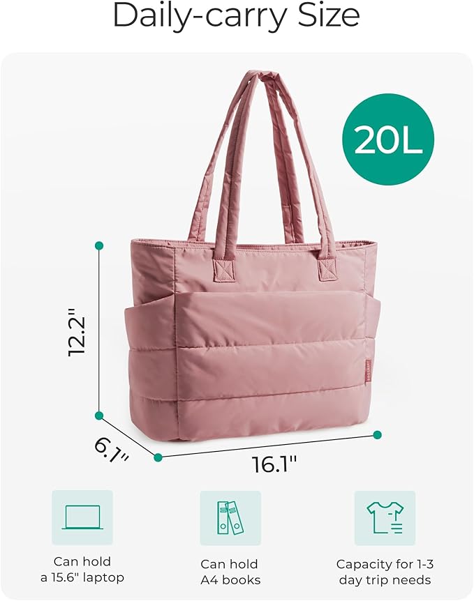 BAGSMART Tote Bag for Women, Lightweight Puffy Tote Bag with Compartments Shoulder Bag Handbag for Travel, Work, Gym | Lightweight, Puffy, Tote Bag with Compartments, Quilted, for Travel, Work