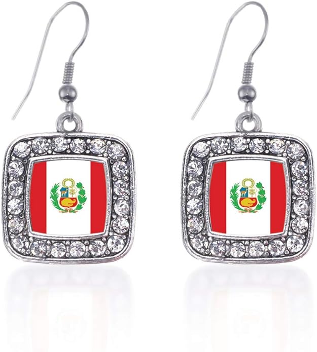 Inspired Silver - Silver Square Charm French Hook Drop Earrings with Cubic Zirconia Jewelry