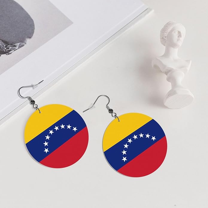 Round Faux Leather Earrings for Women Lightweight Double-Side Printed Drop Dangle Earring for Festival Party Gift