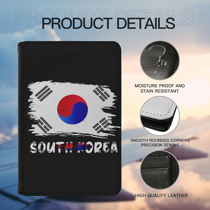 South Korea South Korean Flag Passport Holder Cover Wallet Case Novelty PU Leather with Card Slot Travel Accessories Protector for Women Men