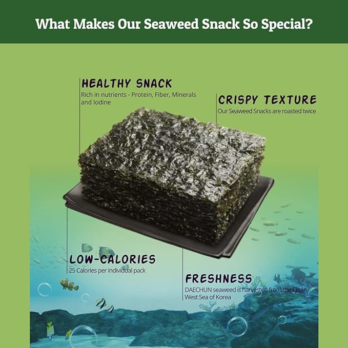 Daechun(Choi's1) Seaweed Snack, (Pack of 20), Original, Sea Salt, Green Tea Powder, Product of Korea
