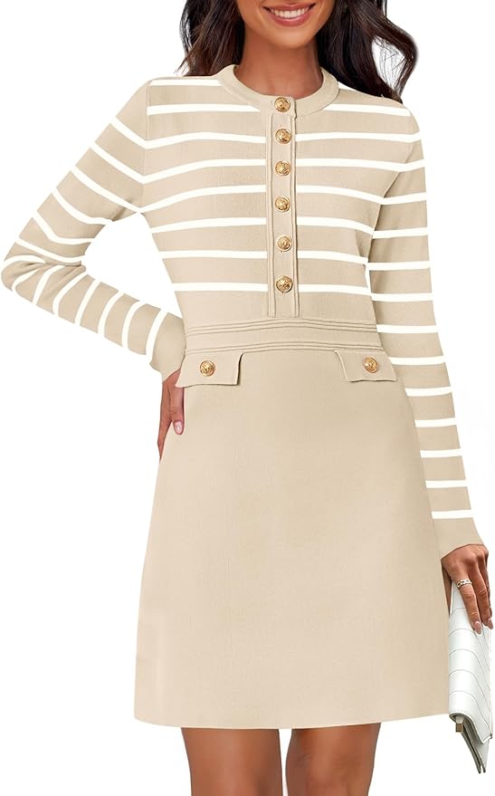 NENONA Women's 2026 Long Sleeve Fall Winter Sweater Dress Spring Fashion Button Elegant Business Casual Work Mini Dresses