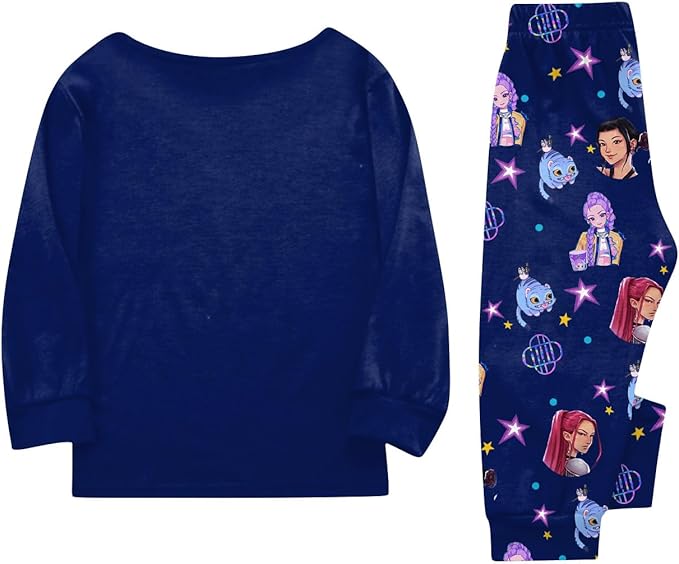 Girls 2 Piece K Pop Singer Outfits Cute Cartoon Graphic Shirts and Pants Casual Tracksuit Fashion Clothing Sets
