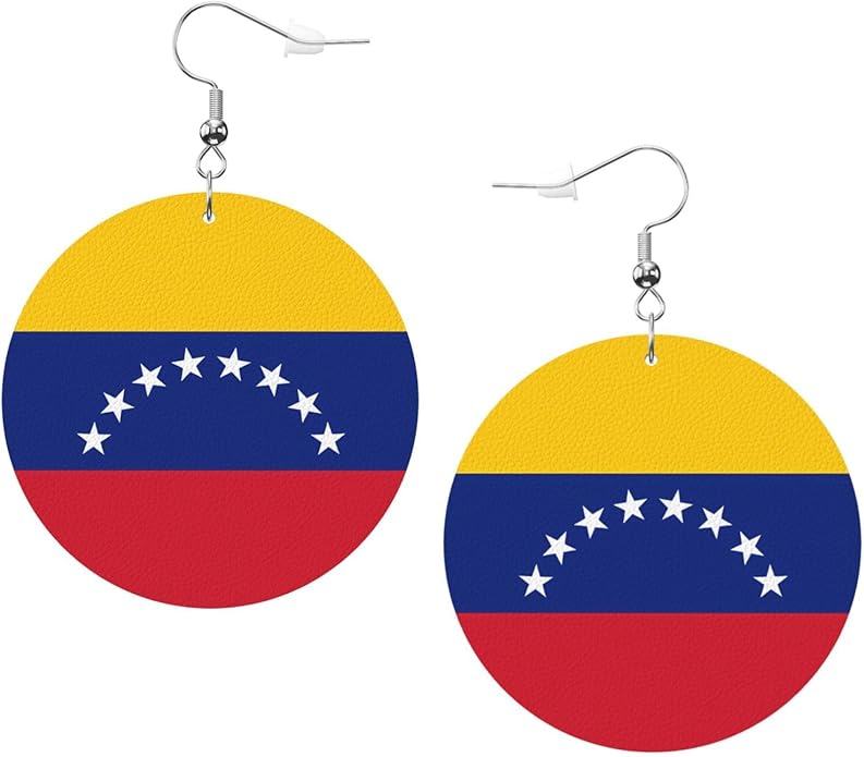 Round Faux Leather Earrings for Women Lightweight Double-Side Printed Drop Dangle Earring for Festival Party Gift