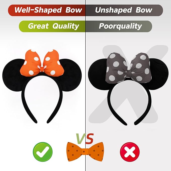 ODOCARE Handmade Mouse Ears Headband for Women and Ladies, Polka Dot Bow Minnie Ears Costume Accessories