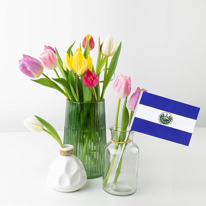 El Salvador Flag Small Salvadoran Flag 12 Pack Mini Hand Held Salvadoran Flags on Sticks for Party Parades Sports Events Patriotic Holiday Decorations