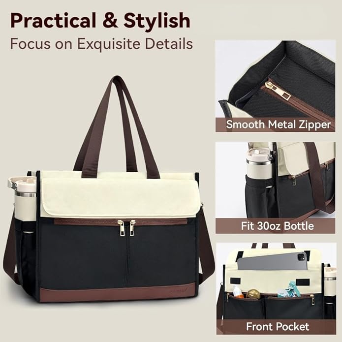 Laptop Bag for Women - 15.6 Inch Tote Work Bag with Compartments Nurse Teacher Bag Large Lightweight Office Handbag