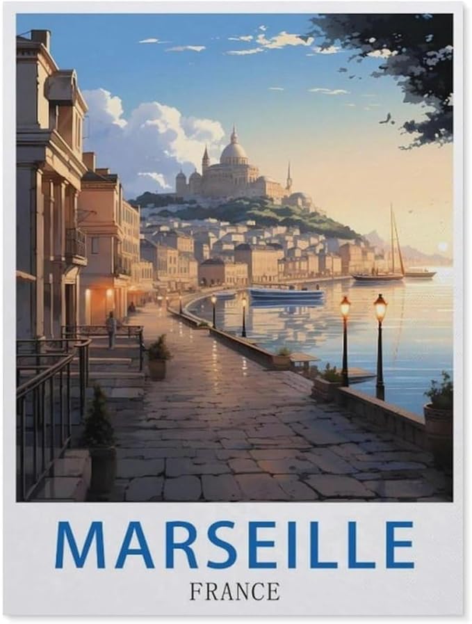 Jigsaw Puzzle 1000 Pieces for Adults，Marseille France, Vintage Travel Poster，Large Puzzle Game Artwork for Adults Teens（75x50cm）-BB58