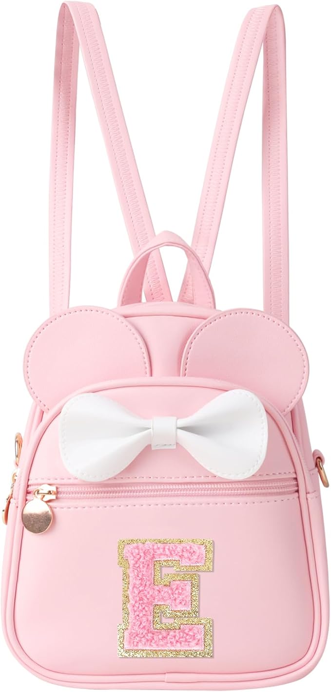 UIXIZQ Personalized Toddler Backpack for Girls 3–10, Cute Mini Bowknot Mouse-Ear Toddler Bookbag Crossbody Purse, Small Daypack Wallet Set, Initial Birthday Gift, Trendy Little Kids/Teen Bag(Pink,E)