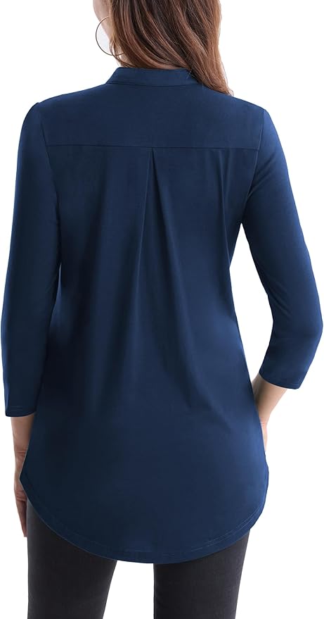 BAISHENGGT 3/4 Sleeve Tops for Women Notch V Neck Floral Work Blouses Dressy Casual Loose Fit Going Out Tunic Tops