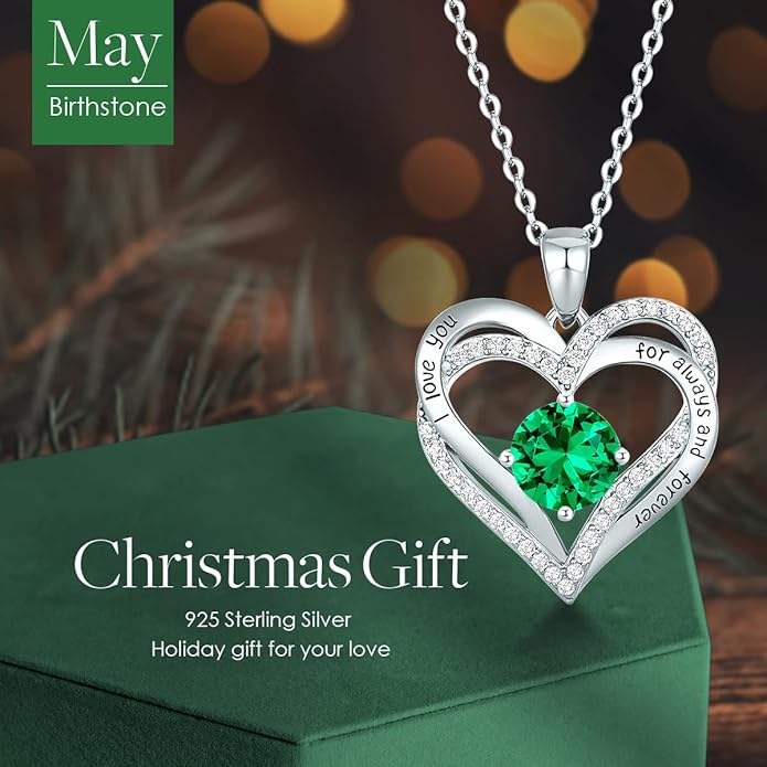 CDE Valentine's Day Gift Forever Love Heart Necklaces for Women, Wedding Anniversary, Birthday Mothers Christmas Day Gifts for Mom, Mother, Wife, S925 Silver Jewelry with Birthstone Pendant