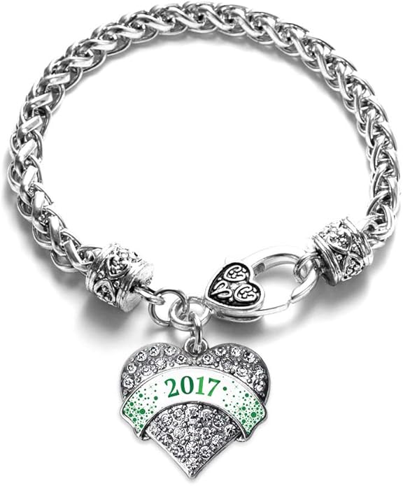 Inspired Silver - Silver Pave Heart Charm Bracelet with Cubic Zirconia Jewelry