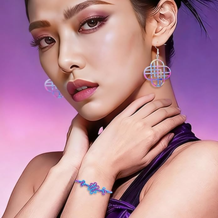 Phrantuchio 6Pcs Kpop Merch Jewelry Knot Friendship Bracelets Earrings Necklace Set Costume Outfit Accessories Gifts