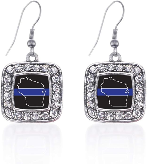 Inspired Silver - Silver Square Charm French Hook Drop Earrings with Cubic Zirconia Jewelry