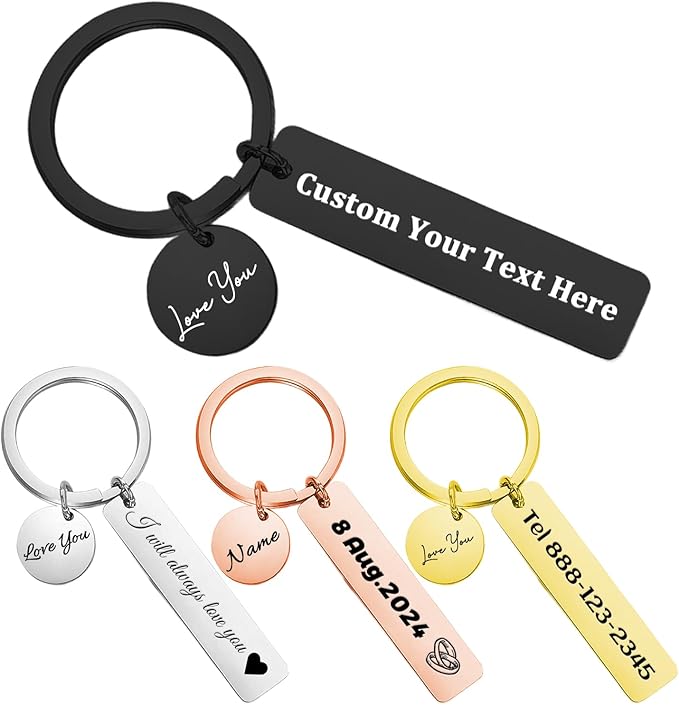 KBPTM Customized Double Sided Keychain - Personalized Engraved Text/Number/Name Keychain, Custom Key chain Gift for Boyfriend