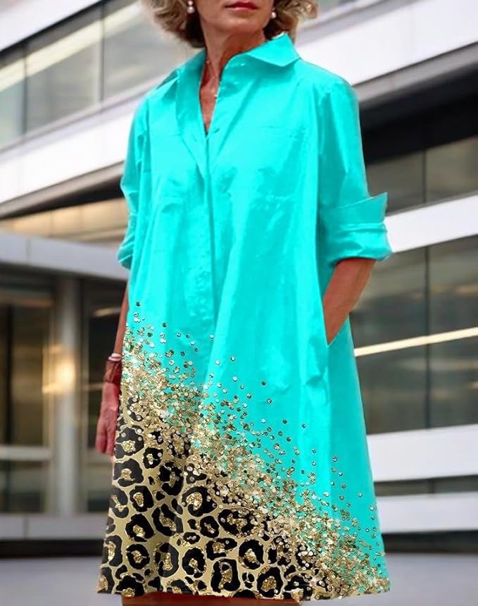 Womens 2025 Long Sleeve Button Down Shirt Summer Dress Casual V Neck Loose Fit Midi Shirt Dresses with Pockets