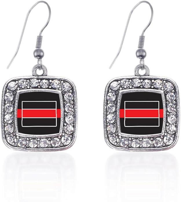Inspired Silver - Silver Square Charm French Hook Drop Earrings with Cubic Zirconia Jewelry