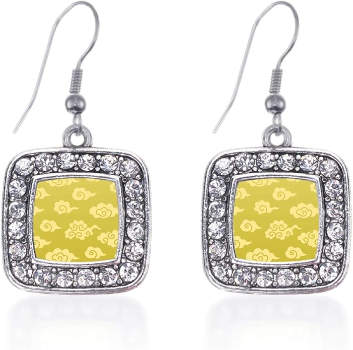 Inspired Silver - Silver Square Charm French Hook Drop Earrings with Cubic Zirconia Jewelry