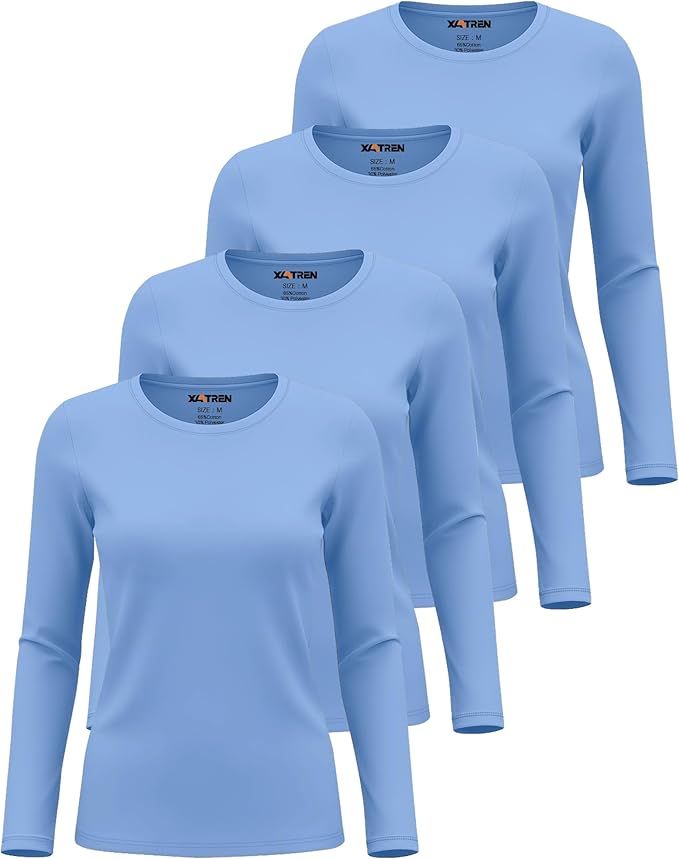 4 Pack Women's Underscrub Shirts Nurse Undershirts Long Sleeve Crewneck Slim Fit Tops Soft Stretchy Basic Tee