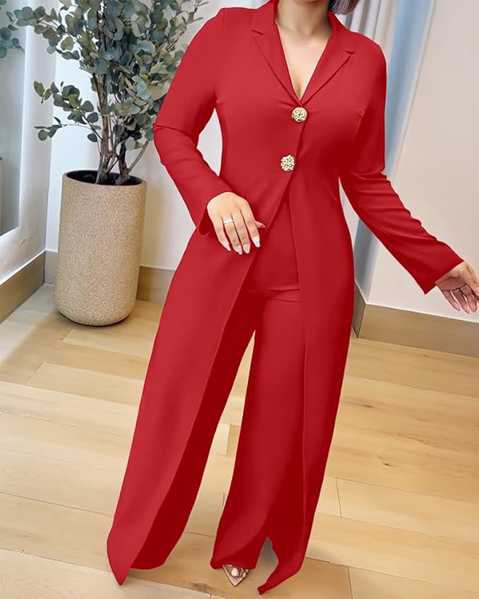 CHICME Womens Faux Two Piece Jumpsuits Casual Dressy Long Sleeve V Neck Wide Leg One Piece Outfits