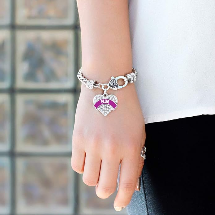 Inspired Silver - Silver Pave Heart Charm Bracelet with Cubic Zirconia Jewelry