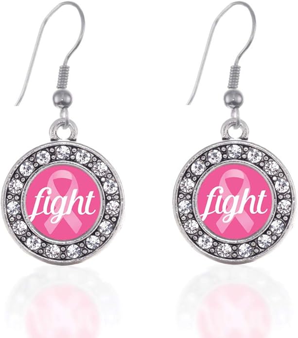 Inspired Silver - Silver Circle Charm French Hook Drop Earrings with Cubic Zirconia Jewelry