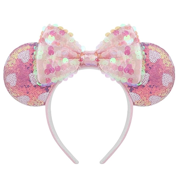 RCJERA Minnie Sequin mouse Ears Headband for Women, Sequin Bow Headbands Classic Glitter Party Princess Decoration Cosplay Birthday Christmas Party