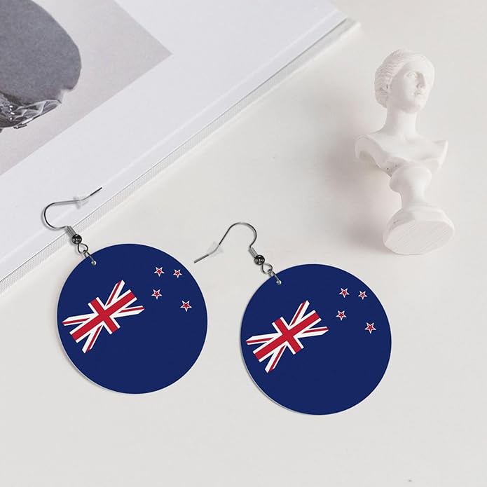 Round Faux Leather Earrings for Women Lightweight Double-Side Printed Drop Dangle Earring for Festival Party Gift