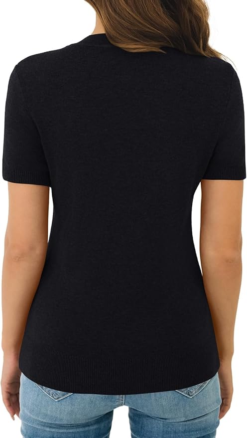Women's Soft Short Sleeve Wool Blend Pullover Sweater for Business Casual & Fashion