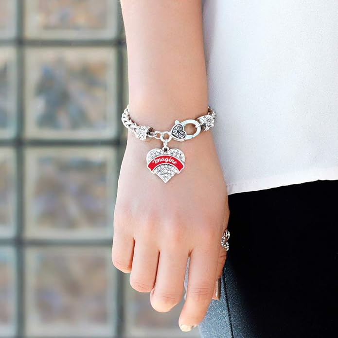 Inspired Silver - Silver Pave Heart Charm Bracelet with Cubic Zirconia Jewelry