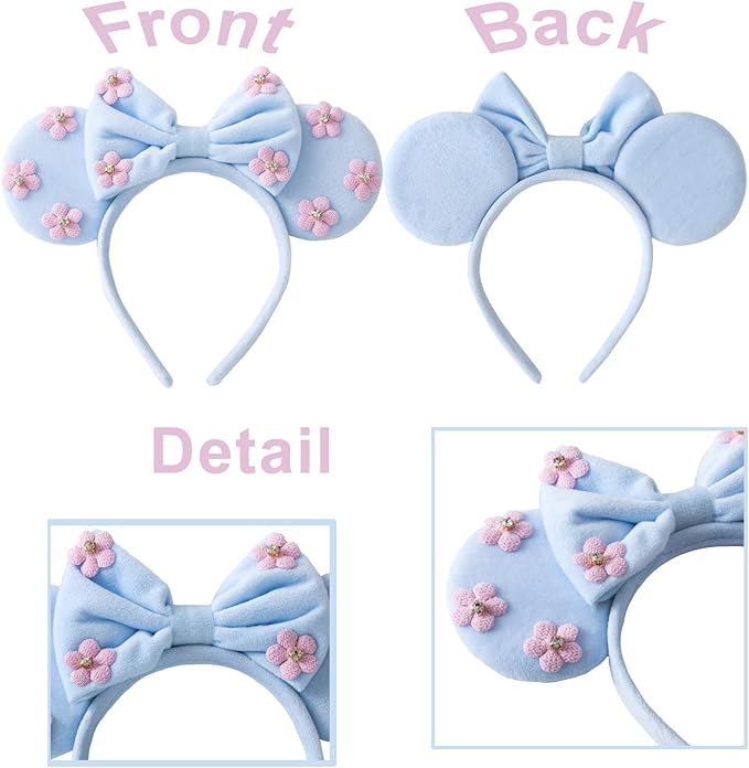 KARETT Sequins Mouse Ears Headband With Glitter Bow Princess Party Decorations For Girls Women