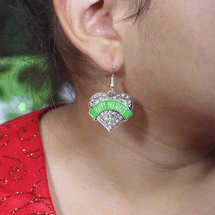 Inspired Silver - Silver Pave Heart Charm French Hook Drop Earrings with Cubic Zirconia Jewelry