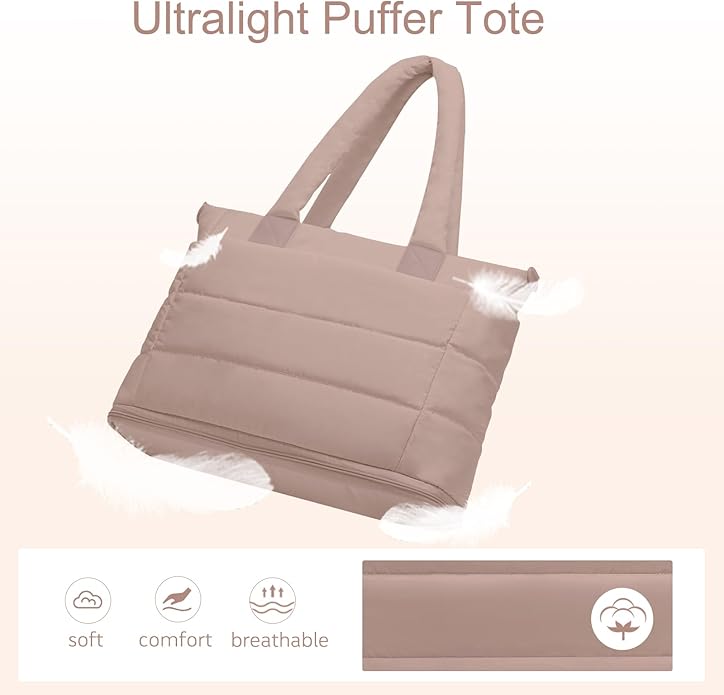 Tote Bag for Women Puffer Tote Bag Large Nurse Bags Shoulder Handbag with Zipper for Work Travel