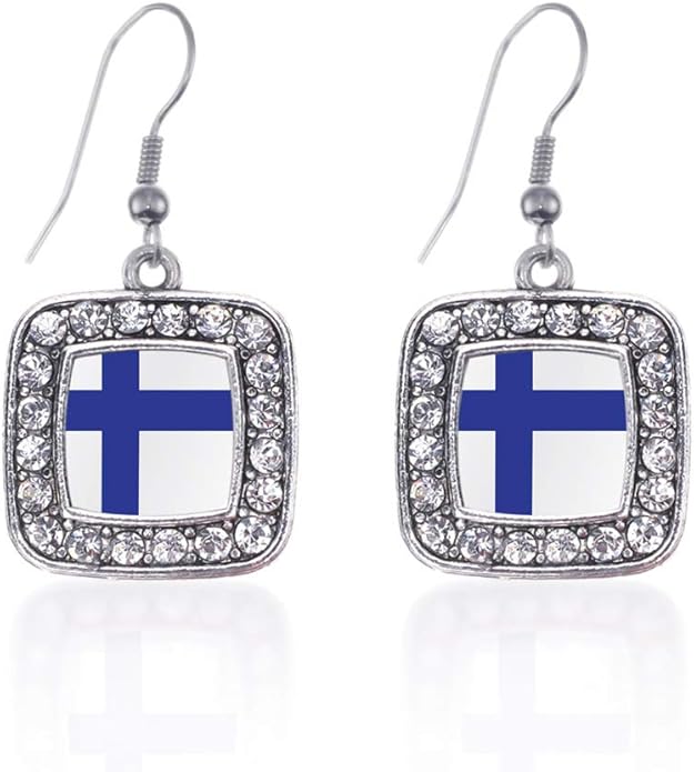 Inspired Silver - Silver Square Charm French Hook Drop Earrings with Cubic Zirconia Jewelry