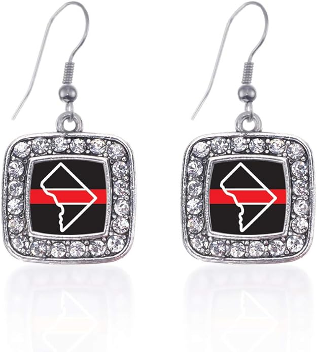 Inspired Silver - Silver Square Charm French Hook Drop Earrings with Cubic Zirconia Jewelry