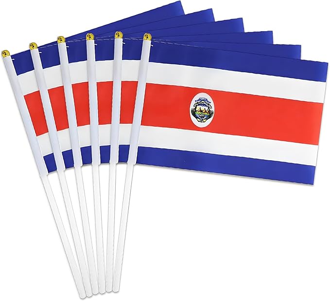 Costa Rica Flag Small Costa Rican Flag 12 Pack Mini Hand Held Costa Rican Flags on Sticks for Party Parades Sports Events Patriotic Holiday Decorations