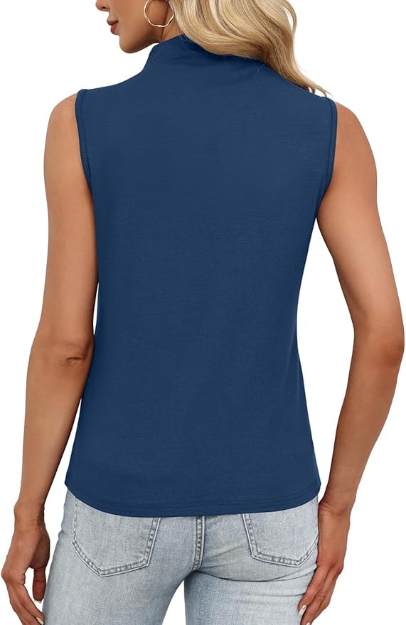 JUSTFASHIONNOW Womens Sleeveless Mock Turtleneck Tank Tops Stretchy Fitted Basic Casual Layer Shirts