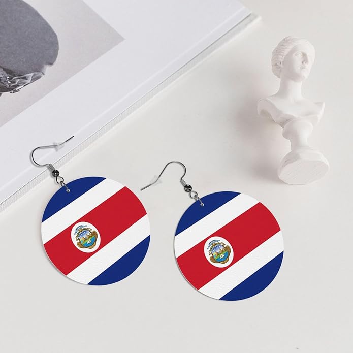 Round Faux Leather Earrings for Women Lightweight Double-Side Printed Drop Dangle Earring for Festival Party Gift