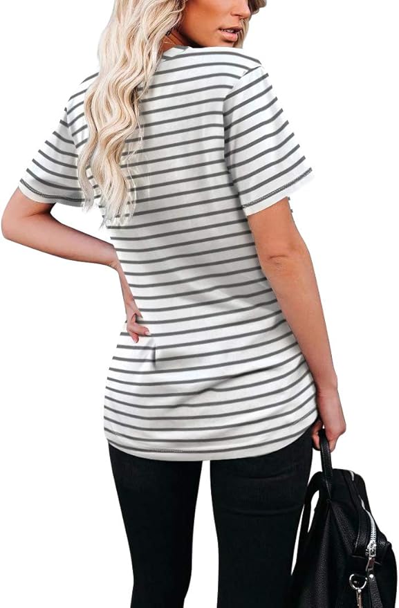 WIHOLL Women Summer T Shirts Short Sleeve Rounded V Neck Pocket Tee Tops