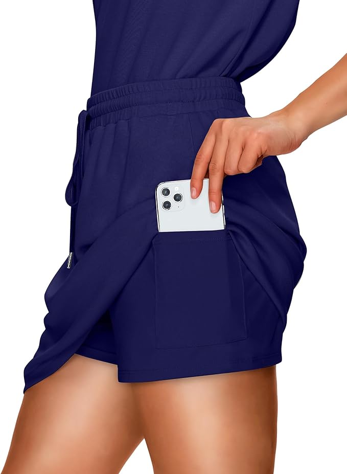 WIHOLL Two Piece Skirt Sets for Women Summer Vacation Outfits Tennis Skirt Crew Neck Top Versatile Lounge Sets
