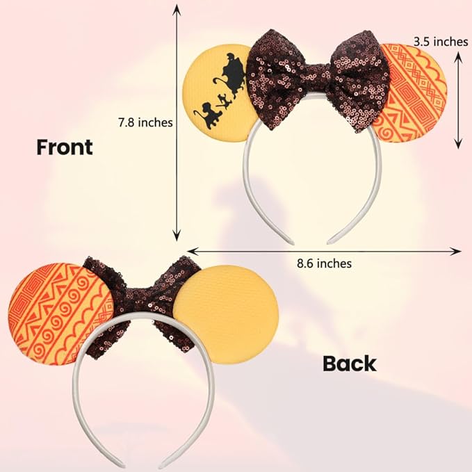 ETLUK Mouse Ears Headband, Animal Mouse Ears with Sequin Bow for Women Girls, Parks Ears for Cosplay Accessories Party (Lion)