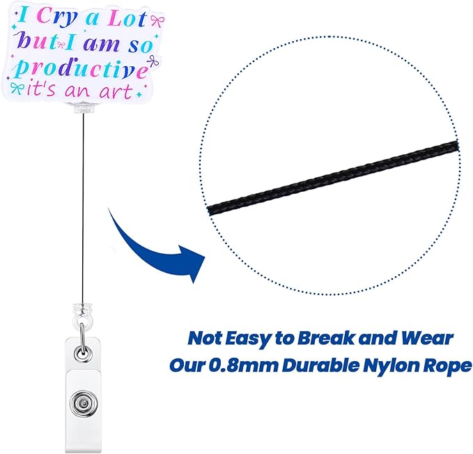 I Cry A Lot But I Am So Productive Funny Nurse Badge Reel, Cute Retractable ID Card Badge Holder, Name Tag Medical Badge Buddy for MA CNA PCA OB/GYN RN Night Shift Nurse Student Friends Social Workers