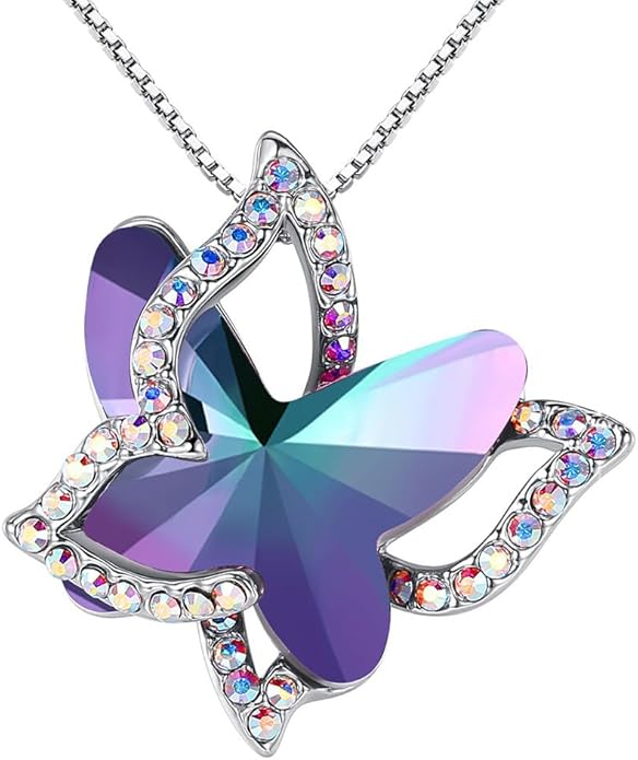 GEMMANCE Gift Butterfly Birthstone Crystal Necklace, Silver Tone with 18”+2” Chain, Necklace for Mother’s Day Anniversary Birthday Gifts for Women and Daughter, Valentine's Day