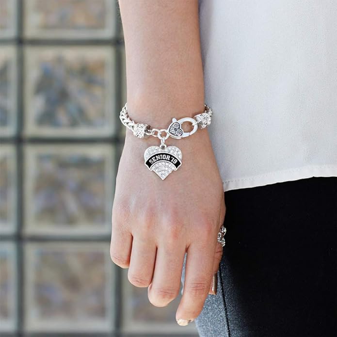 Inspired Silver - Silver Pave Heart Charm Bracelet with Cubic Zirconia Jewelry