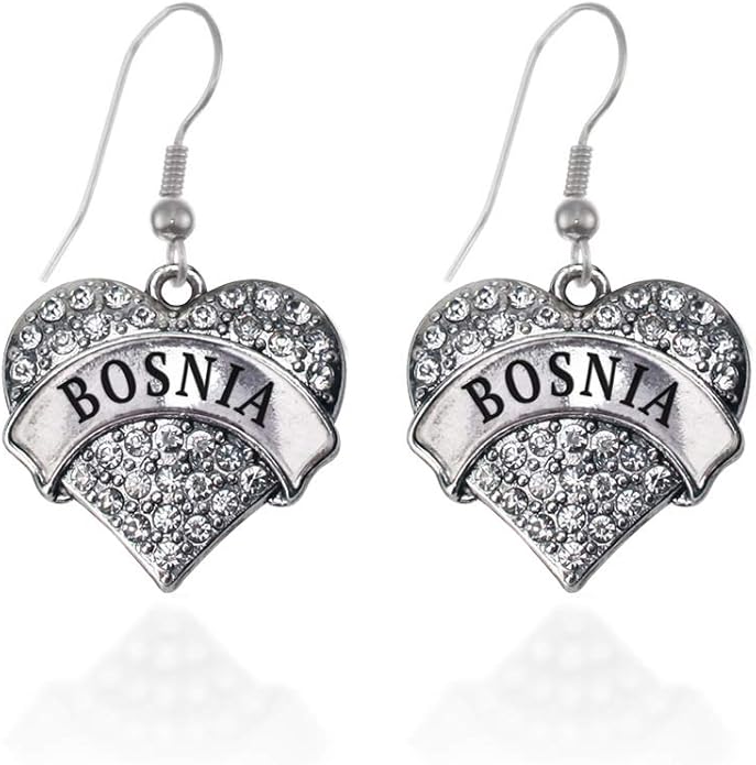 Inspired Silver - Silver Pave Heart Charm French Hook Drop Earrings with Cubic Zirconia Jewelry