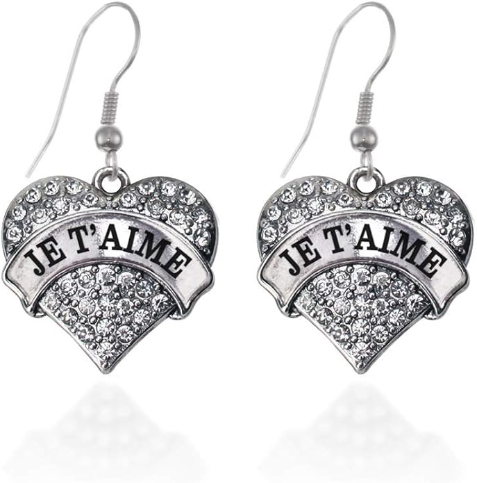 Inspired Silver - Silver Pave Heart Charm French Hook Drop Earrings with Cubic Zirconia Jewelry